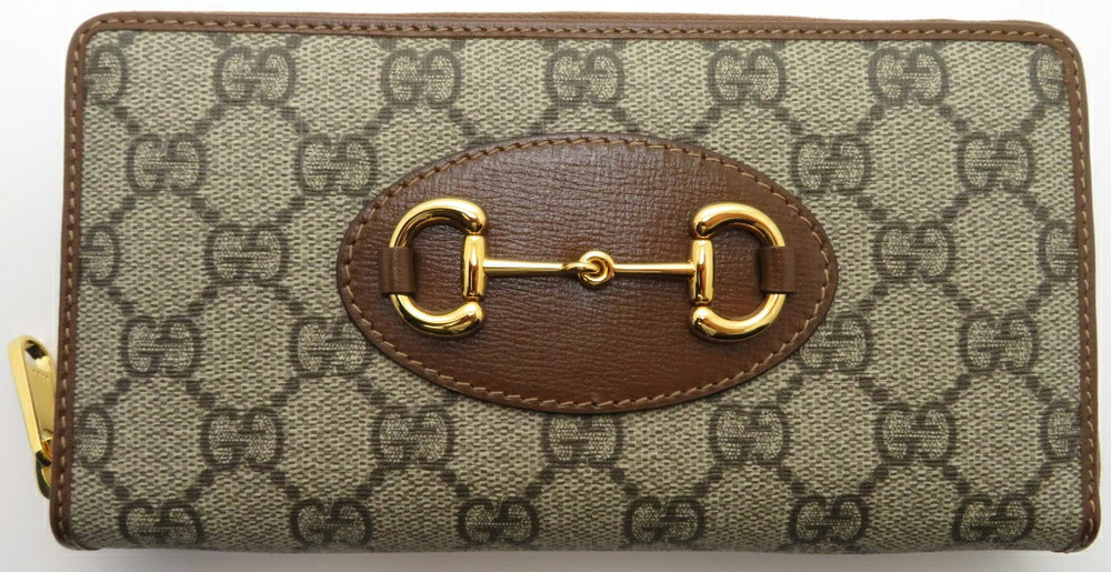 Gucci Horsebit Round Long Wallet Beige Cream GG Supreme